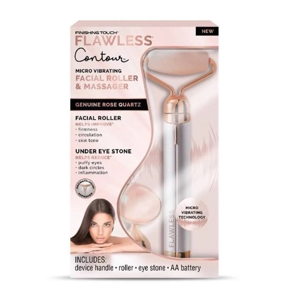 FINISHING TOUCH FLAWLESS VIBRATING FACUAL ROLLER/MASSAGER - ROSE QUARTZ (NEW)